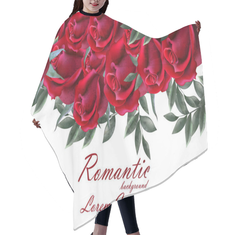 Personality  Romantic Roses Card Vector. Beautiful Red Roses Flowers Banner Decor. Elegant Decor Vintage Backgrounds Hair Cutting Cape