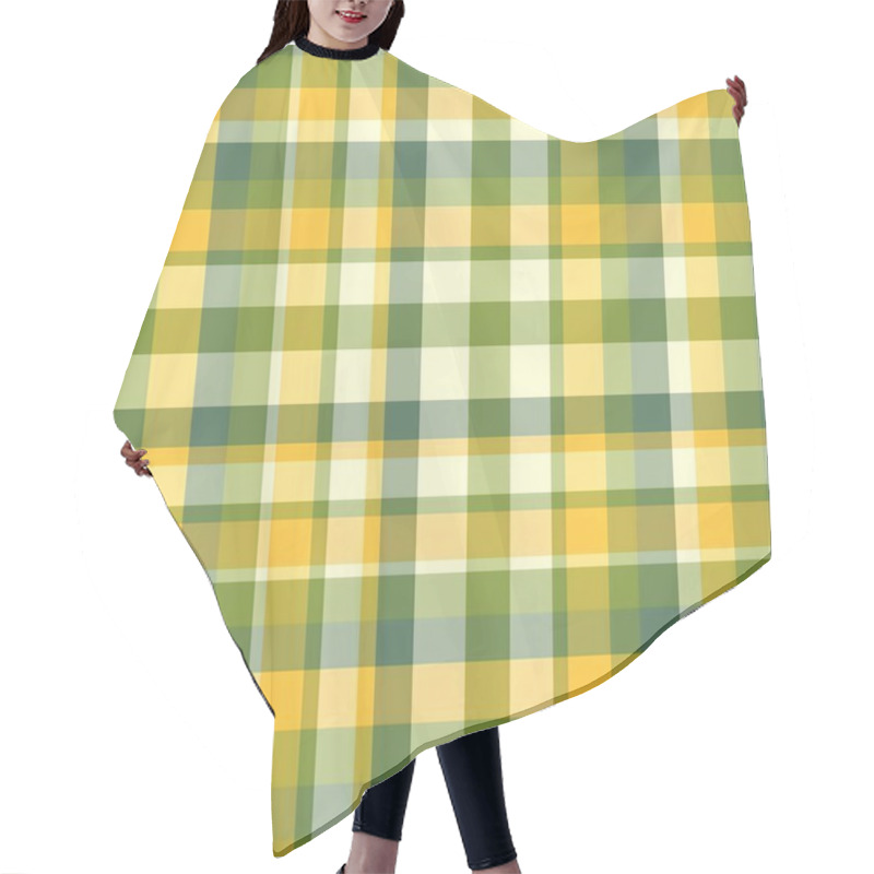 Personality  Seamless Plaid Design Featuring Intersecting Yellow, Green, And Cream Tones, Ideal For Textiles, Digital Designs, Or Seasonal Aesthetics Hair Cutting Cape