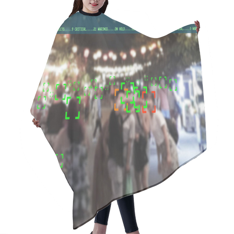 Personality  Surveillance Tracking People To Protect Their Health And Social Behavior. Big Data Monitoring Motion Profile Concept. Hair Cutting Cape