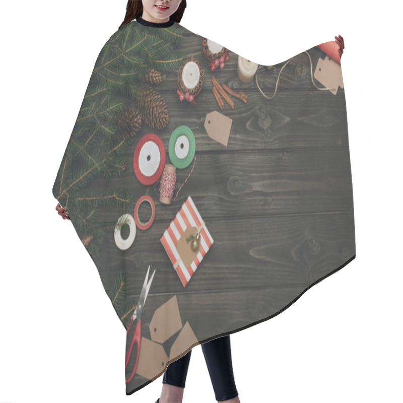 Personality  Christmas Composition With Gift And Decorations Hair Cutting Cape