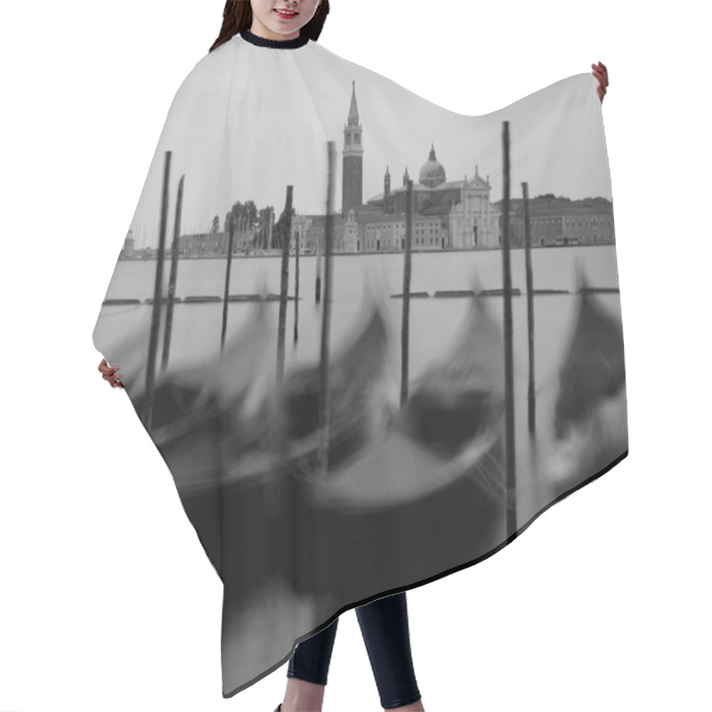 Personality  Gondolas In Movement Without People And The Church Of Saint Stefano In Venice During The Quarantine From Corona Virus With Black And White Effect Hair Cutting Cape