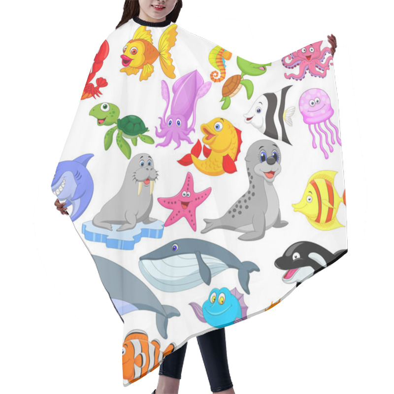 Personality  Vector Illustration Of Cartoon Sea Life Collection Set Hair Cutting Cape