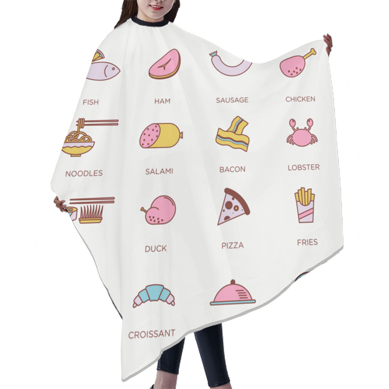 Personality  Icon Set Of Prepared Food Hair Cutting Cape