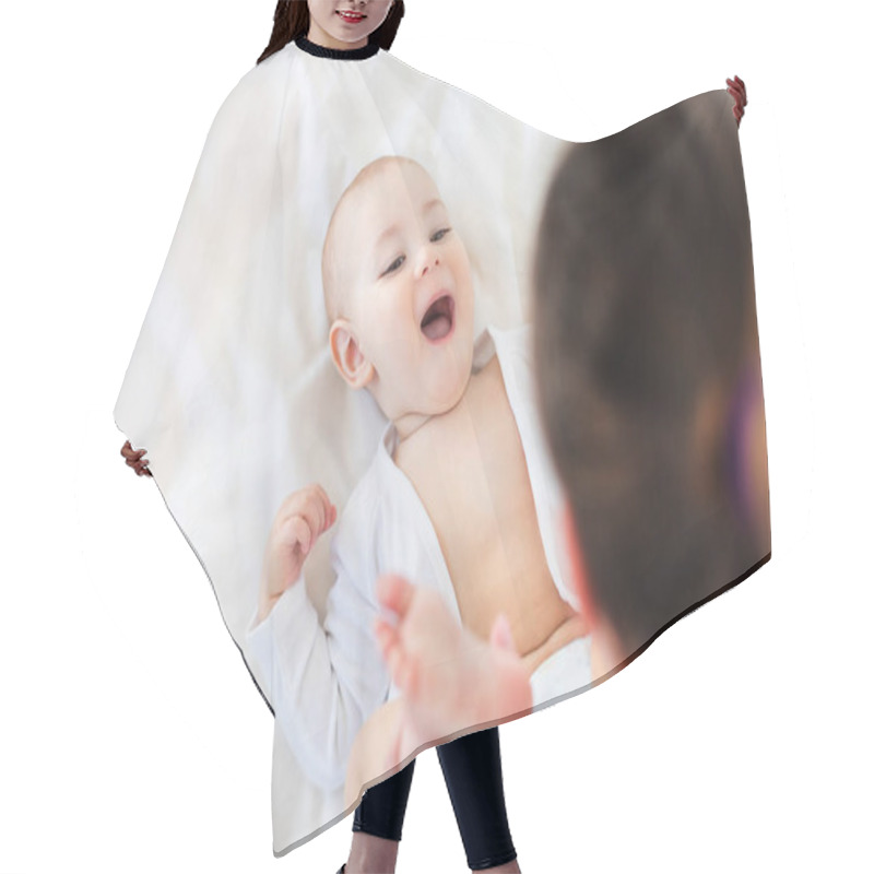 Personality  Mother Playing With Baby Boy  Hair Cutting Cape