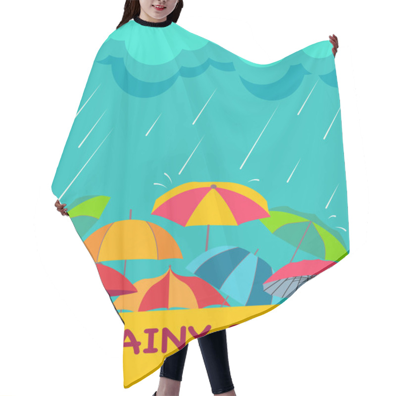 Personality  Background With Clouds, Raindrops And Umbrellas, Hair Cutting Cape