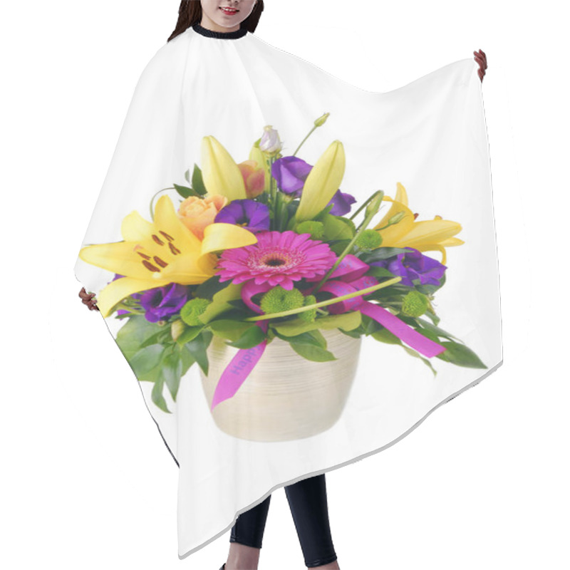 Personality   Bouquet Of Flowers Happy Birthday Isolated On White Hair Cutting Cape