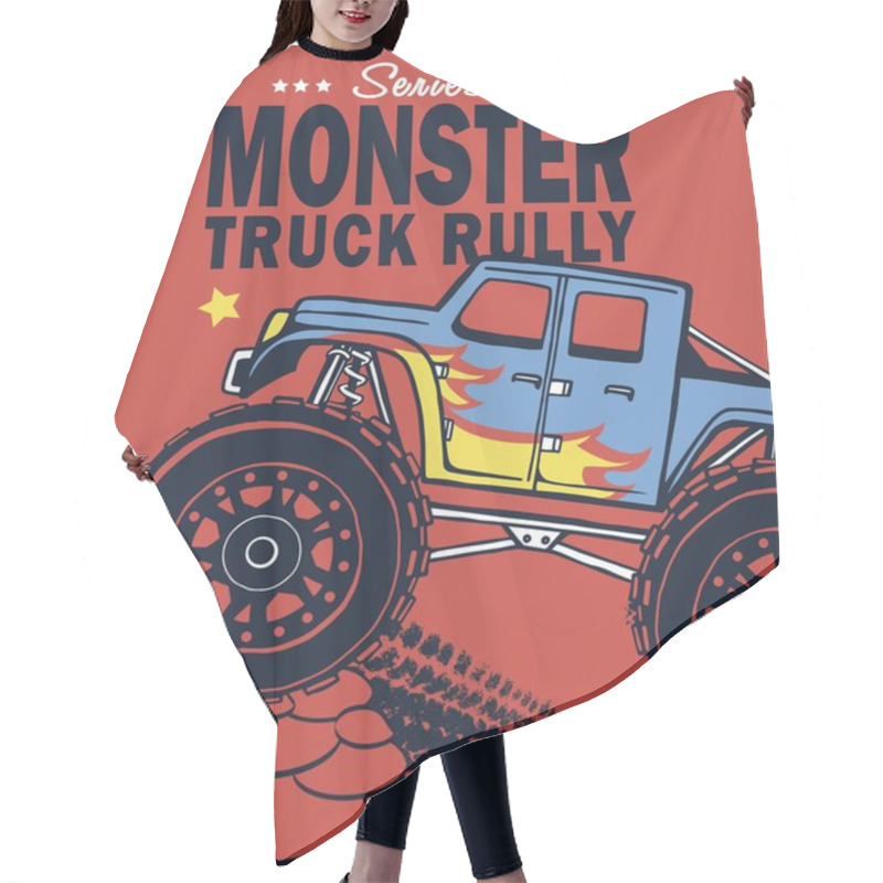 Personality  Monster Truck Car. Print For T Shirt On Blac Bsckground. Hair Cutting Cape