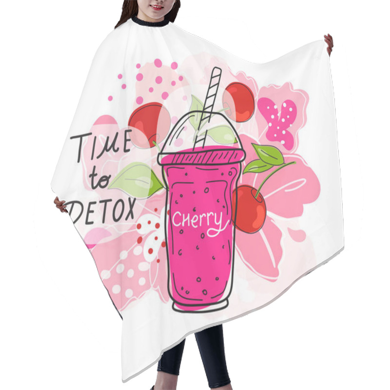 Personality  Smoothies Or Detox Cocktail Day Poster In Doodle Style. Set Of Hand Drawn Ingredients For A Cocktail Or Detox Drink In A Mason Cup Or Jar. Healthly Food. Vector Illustration Great For Poster, Banner. Hair Cutting Cape