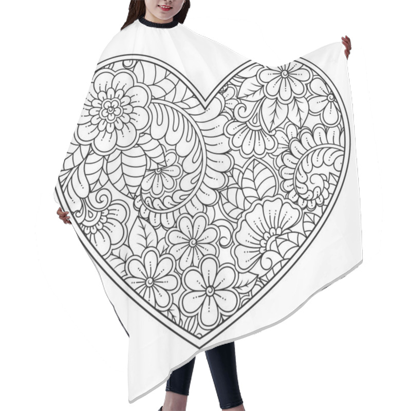 Personality  Mehndi Flower Pattern In Form Of Heart For Henna Drawing And Tattoo. Decoration In Ethnic Oriental, Indian Style. Valentine's Day Greetings. Coloring Book Page. Hair Cutting Cape