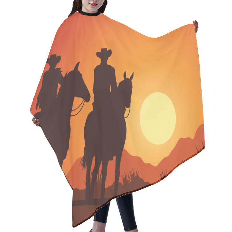 Personality  Cowboys Figures Silhouettes In Horse Characters Sunset Lansdscape Scene Hair Cutting Cape