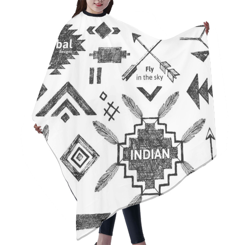 Personality  Hand Drawn Tribal Elements Set Hair Cutting Cape