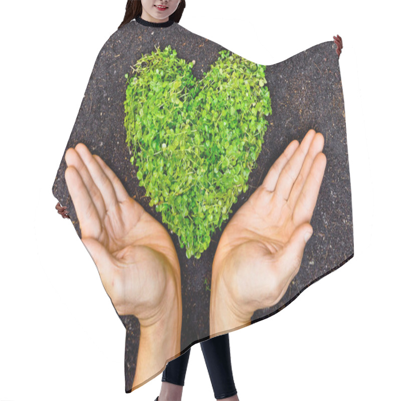 Personality  Hands Holding Green Heart Shaped Tree Hair Cutting Cape