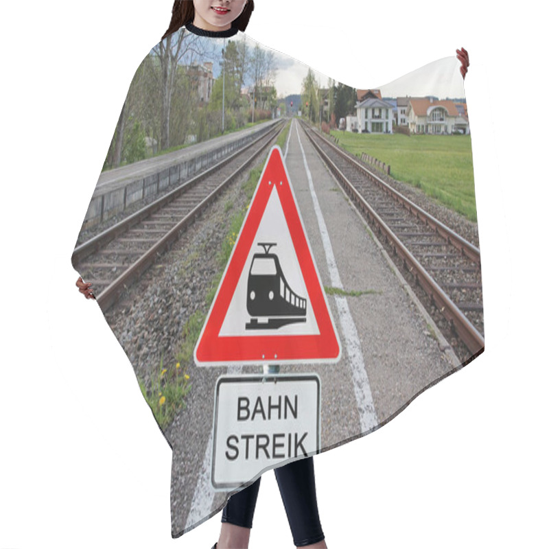 Personality  Strike At The Railroad. Sign Railroad Strike And Rails Hair Cutting Cape