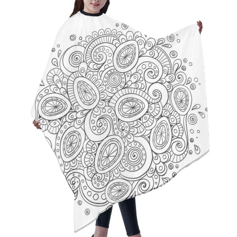 Personality  Asian Ethnic Floral Retro Doodle Background Pattern Circle In Vector. Hair Cutting Cape