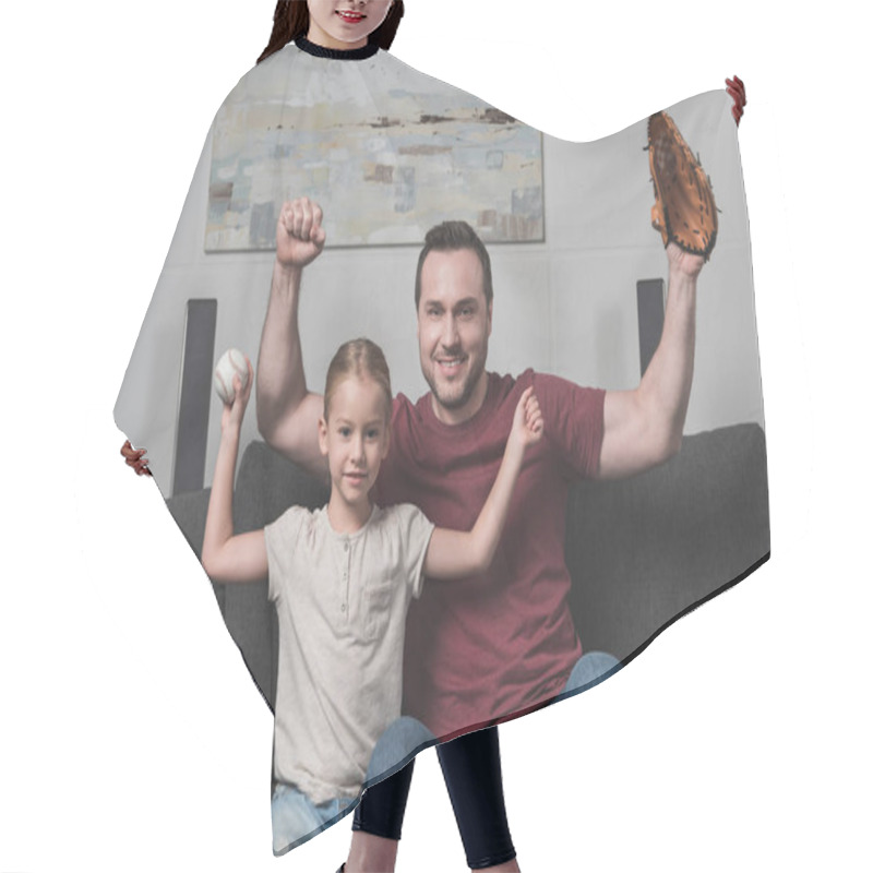 Personality  Father And Daughter Showing Muscles  Hair Cutting Cape