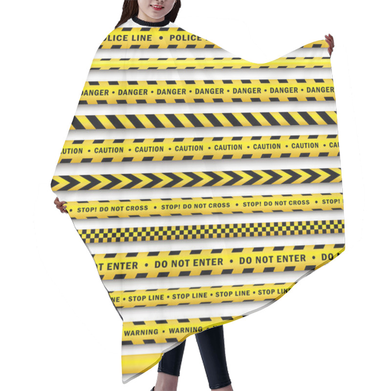 Personality  Vector Yellow Black Police Tape Set Isolated Hair Cutting Cape