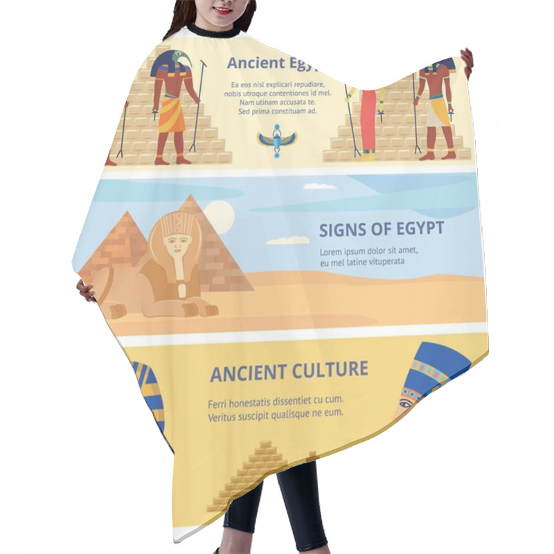 Personality  Ancient Egypt Culture Set Of Banners With History Symbols Vector Illustrations. Hair Cutting Cape