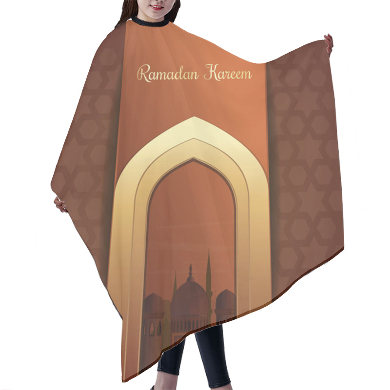 Personality  Greeting Card For The Holy Month Of Ramadan. Mosques Silhouette On Sunset Sky Background. Gold Inscription - Ramadan Kareem. Vector Illustration Hair Cutting Cape