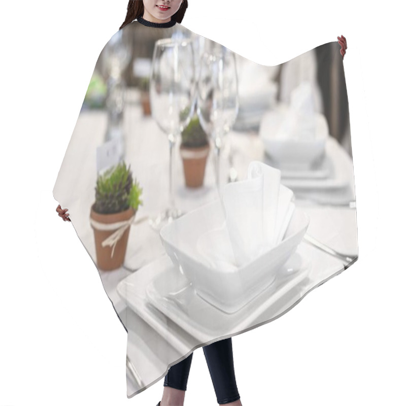 Personality  Plates And Dishes On Dining Table Hair Cutting Cape