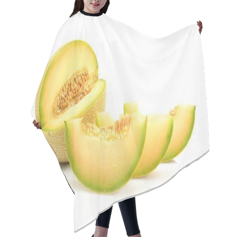 Personality  Closeup Melon Galia With Slices Isolated On White Hair Cutting Cape