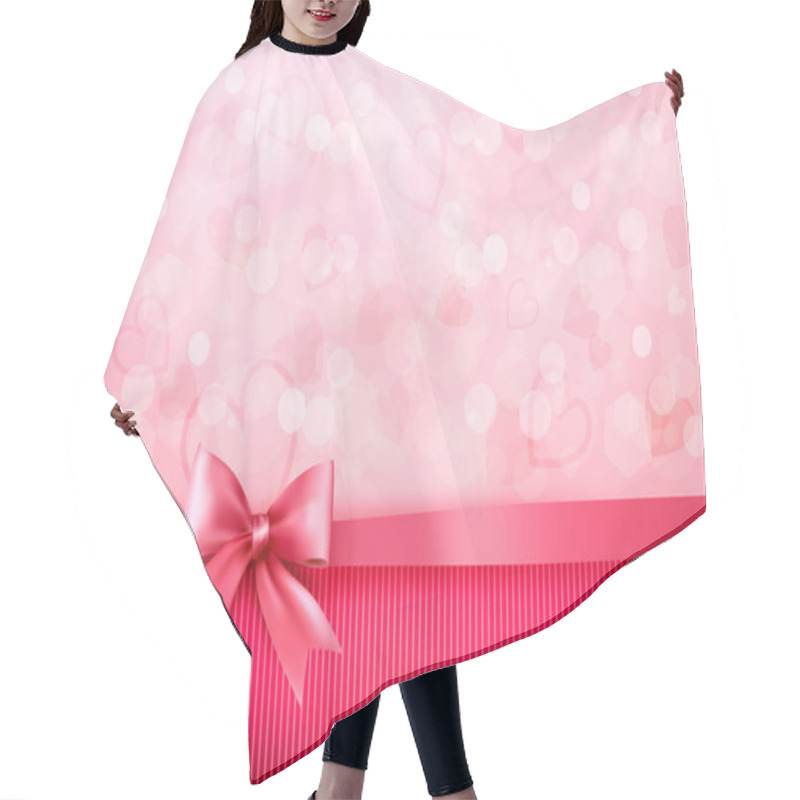 Personality  Holiday Background With Gift Pink Bow And Ribbon. Valentines Day Hair Cutting Cape