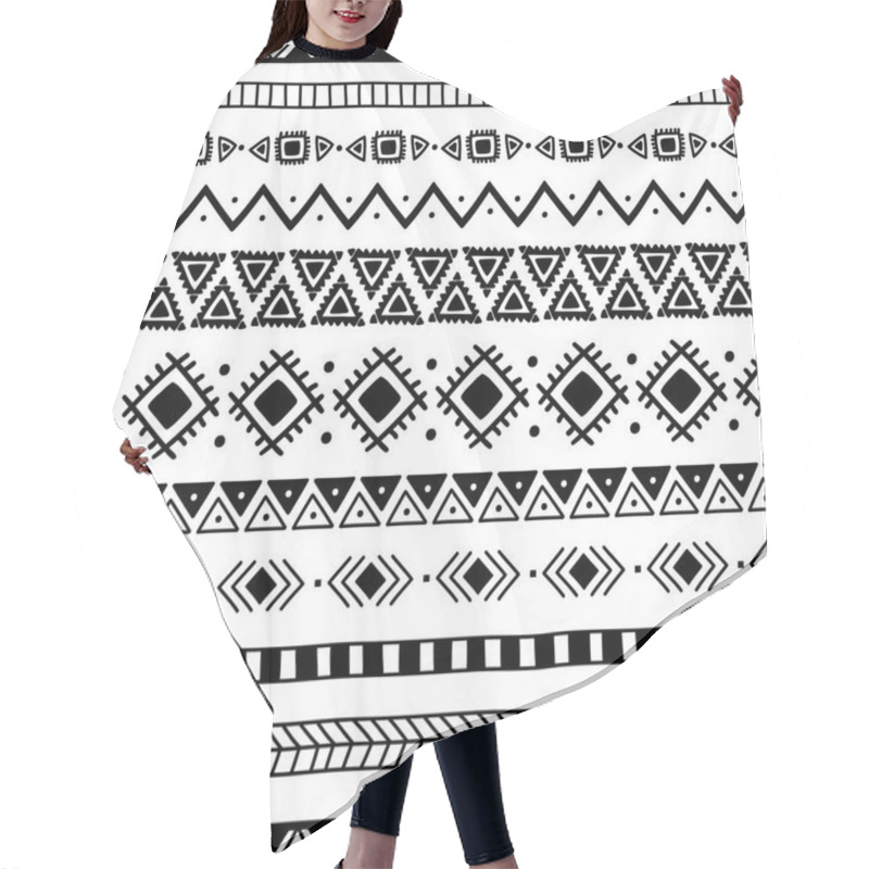 Personality  Seamless Ethnic Pattern. Handmade. Horizontal Stripes. Black-and Hair Cutting Cape