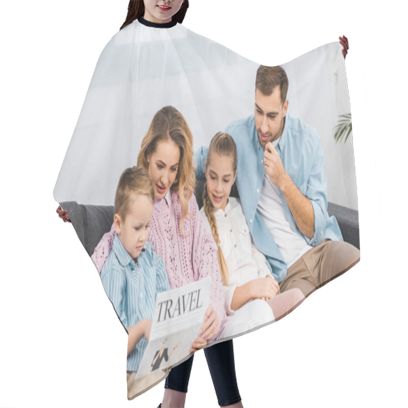 Personality  Family Sitting On Sofa And Reading Travel Newspaper In Living Room Hair Cutting Cape