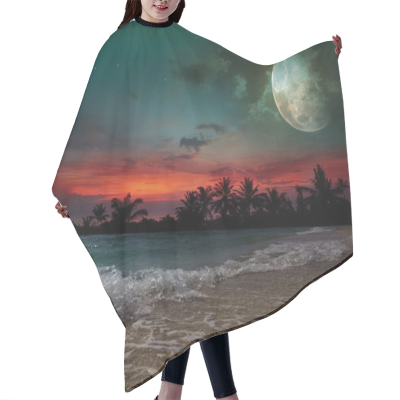 Personality  Moon, Ocean And Palm Trees Hair Cutting Cape