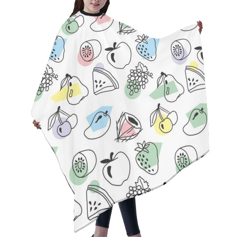 Personality  Seamless Fruit Pattern With Fruits, Doodle Style, Fruits And Vegetables, Berries And Fruits Grapes Orange Apple Pineapple And Cherry Hair Cutting Cape