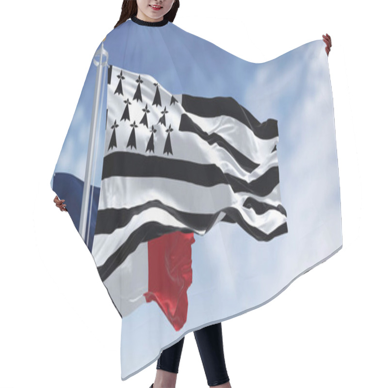 Personality  Brittany Flag Waving With French National Flag On A Clear Day. Brittany Is A Peninsula, Historical Country, And Cultural Area In The West Of France. 3d Illustration Render. Selective Focus. Hair Cutting Cape