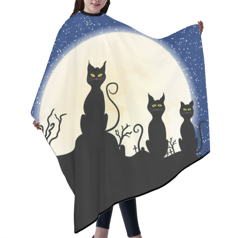 Personality  Black Cat On Chimney With Moon And Starry Night Hair Cutting Cape