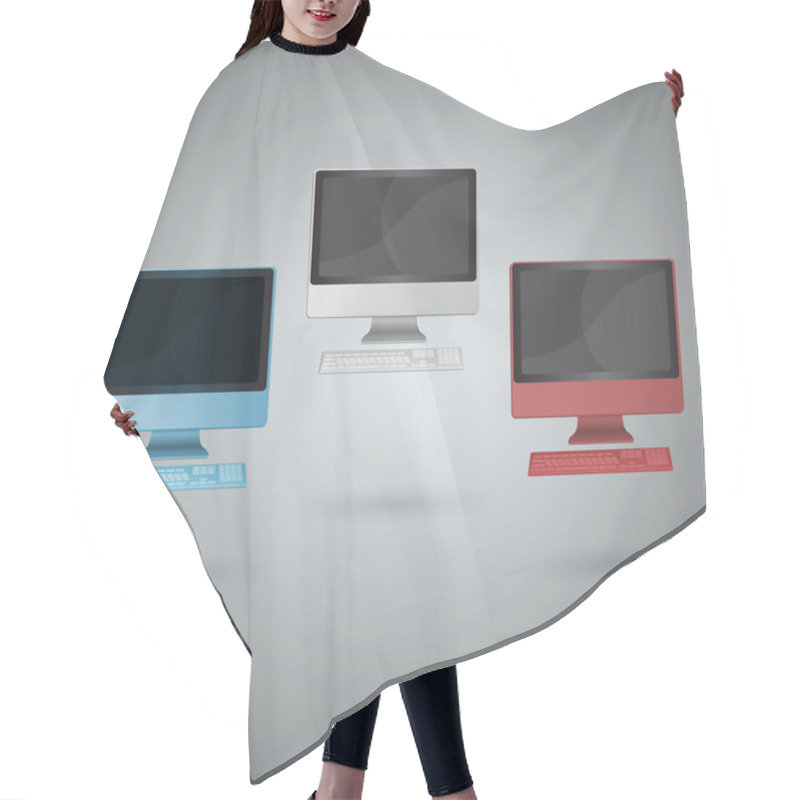 Personality  Vector Set Of Modern Computer Monitors. Hair Cutting Cape