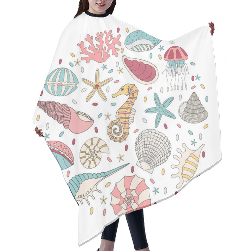 Personality  Vector Set Of Seashells, Starfish And Seahorses Hair Cutting Cape