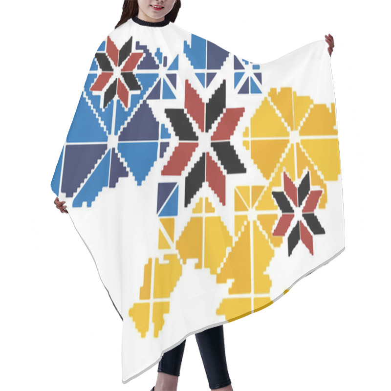 Personality  Stop The War In Ukraine. Drawing Of Borders Of Ukraine, Drawing With Colors Of The Ukrainian Flag With Traditional Abstract Ornament Pattern Design, Traditional Ukrainian Embroidery  Hair Cutting Cape