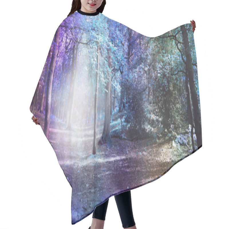 Personality  Otherworldly Visitation Ethereal Woodland Scene - Wide Multicoloured Woodland Scene With A Bright Shaft Of White Light Hair Cutting Cape