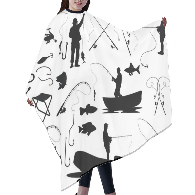 Personality  Set Of Fishing Silhouette Vector Art Hair Cutting Cape