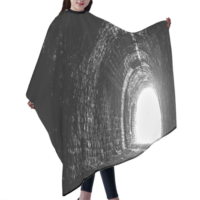 Personality  Old Creepy Underground Stone Tunnel. Halloween Locations. Dark Stone Tunnel Illuminated By A Beam Of Light. A Light In The End Of A Tunnel Hair Cutting Cape