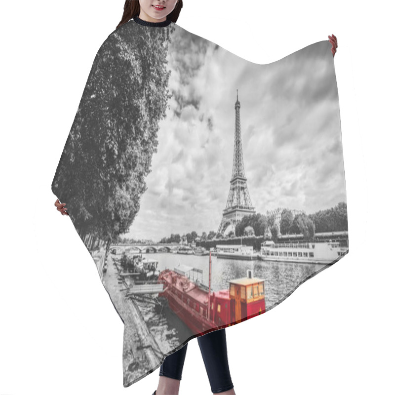 Personality  Eiffel Tower Over Seine River Hair Cutting Cape