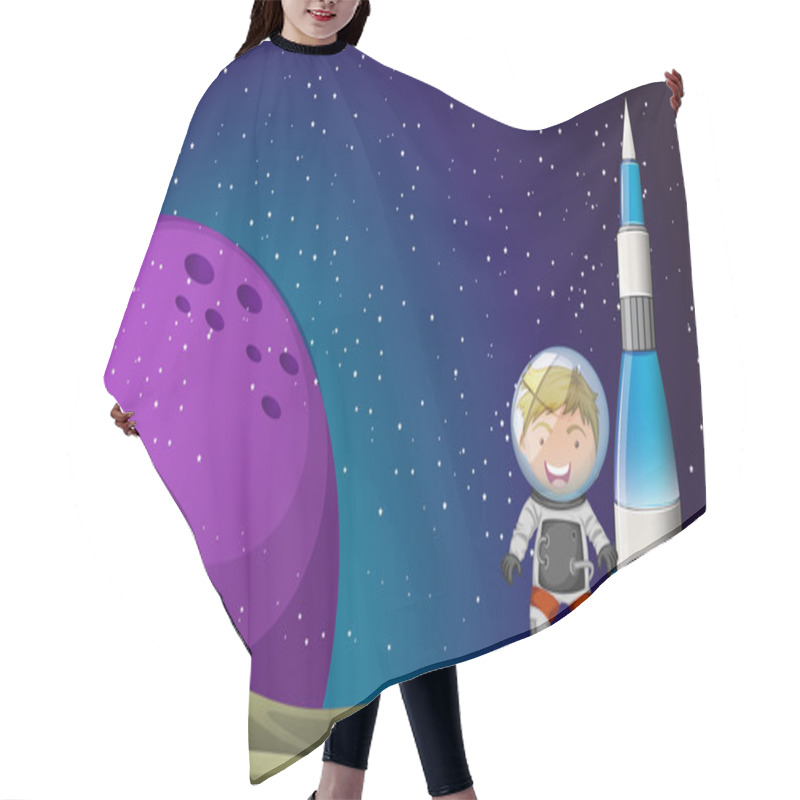 Personality  A Smiling Astronaut Beside The Rocket In The Outerspace Hair Cutting Cape