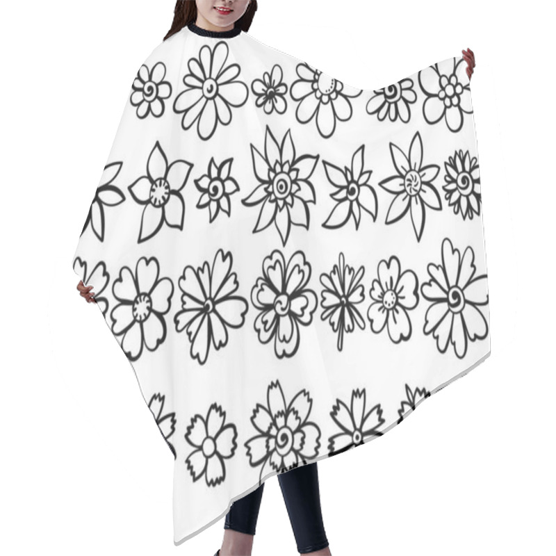 Personality  Set Of Fantasy Doodle Flowers, Vector Illustration Linear Outline Blooming Elements For Design Hair Cutting Cape