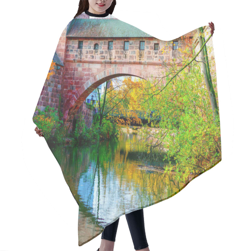 Personality  Arch Bridge Over The River . Autumn In Germany . Pegnitz River And Arched Bridge In Nuremberg  Hair Cutting Cape