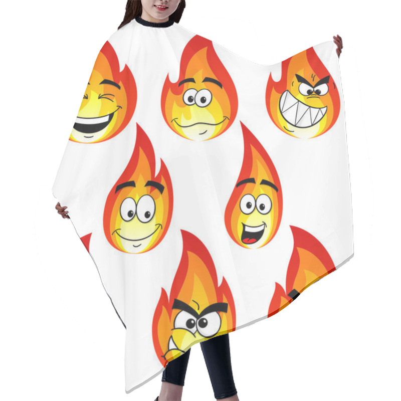 Personality  Flame Cartoons With Many Faces Isolated On White Background Hair Cutting Cape