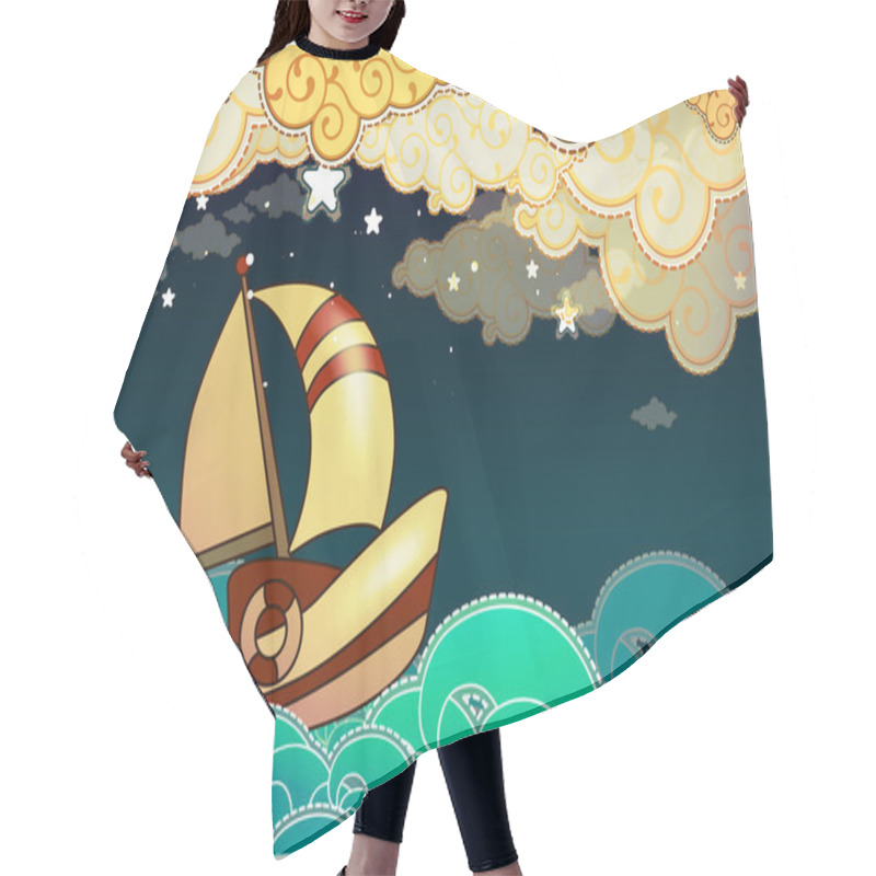 Personality  Cartoon Stile Ship Sailing In The Night Hair Cutting Cape