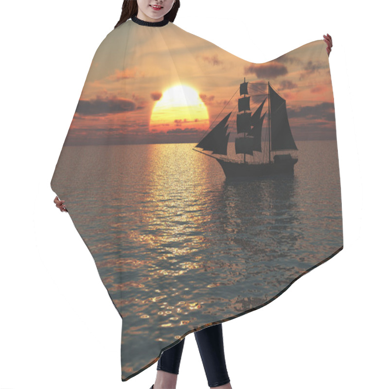 Personality  Ship Out At Sea At Sunset. Hair Cutting Cape