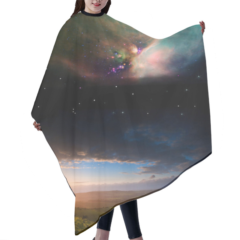 Personality  Countryside Sunset Landscape With Planets In Night Sky Elements Hair Cutting Cape