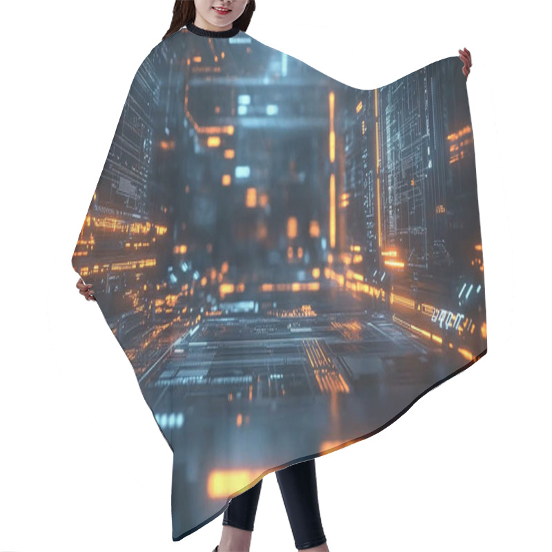 Personality  A Futuristic Image Illustrating The Concept Of A Smart Factory. Advanced Technology Like AI, IoT And Robotics In Manufacturing Processes For Greater Efficiency And Productivity. Hair Cutting Cape