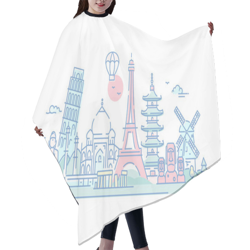 Personality  Countries - Vector Line Travel Illustration Hair Cutting Cape