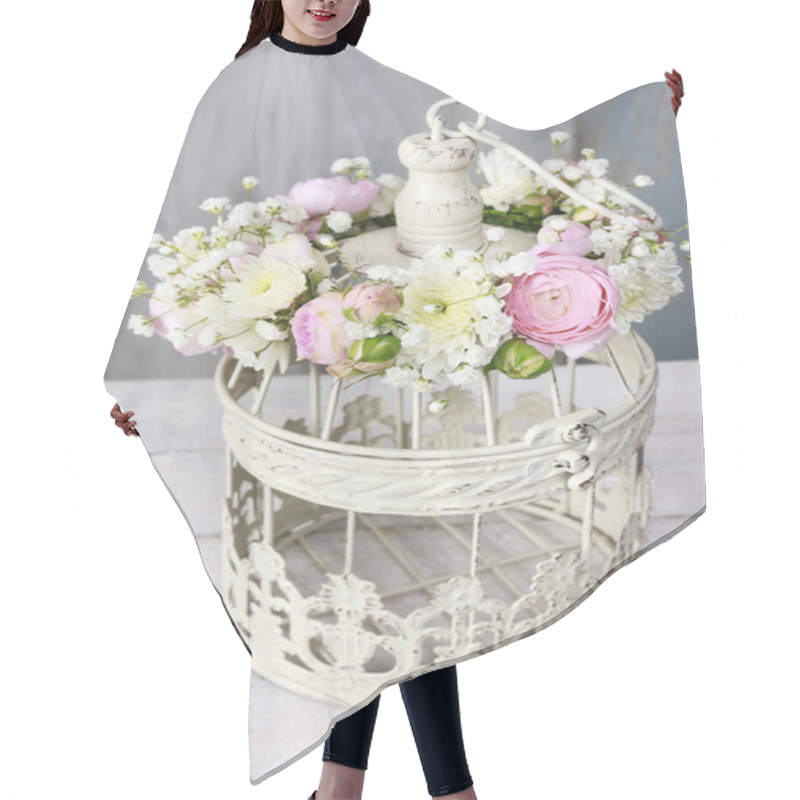 Personality  Floral Arrangement With Pink Peonies, Tiny Roses, Chrysanthemums Hair Cutting Cape