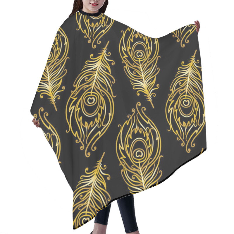 Personality  Art Deco Feathers Background, Black And Golden Hair Cutting Cape