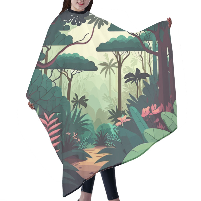 Personality  Beautiful Tropical Forest Landscape.Vector Illustrations. Hair Cutting Cape